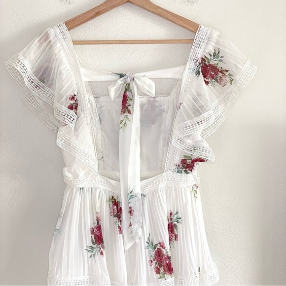 Lulus Thriving Romance White Floral Tiered Plisse Pleat Lace Trim Midi Dress XS - Picture 9 of 14